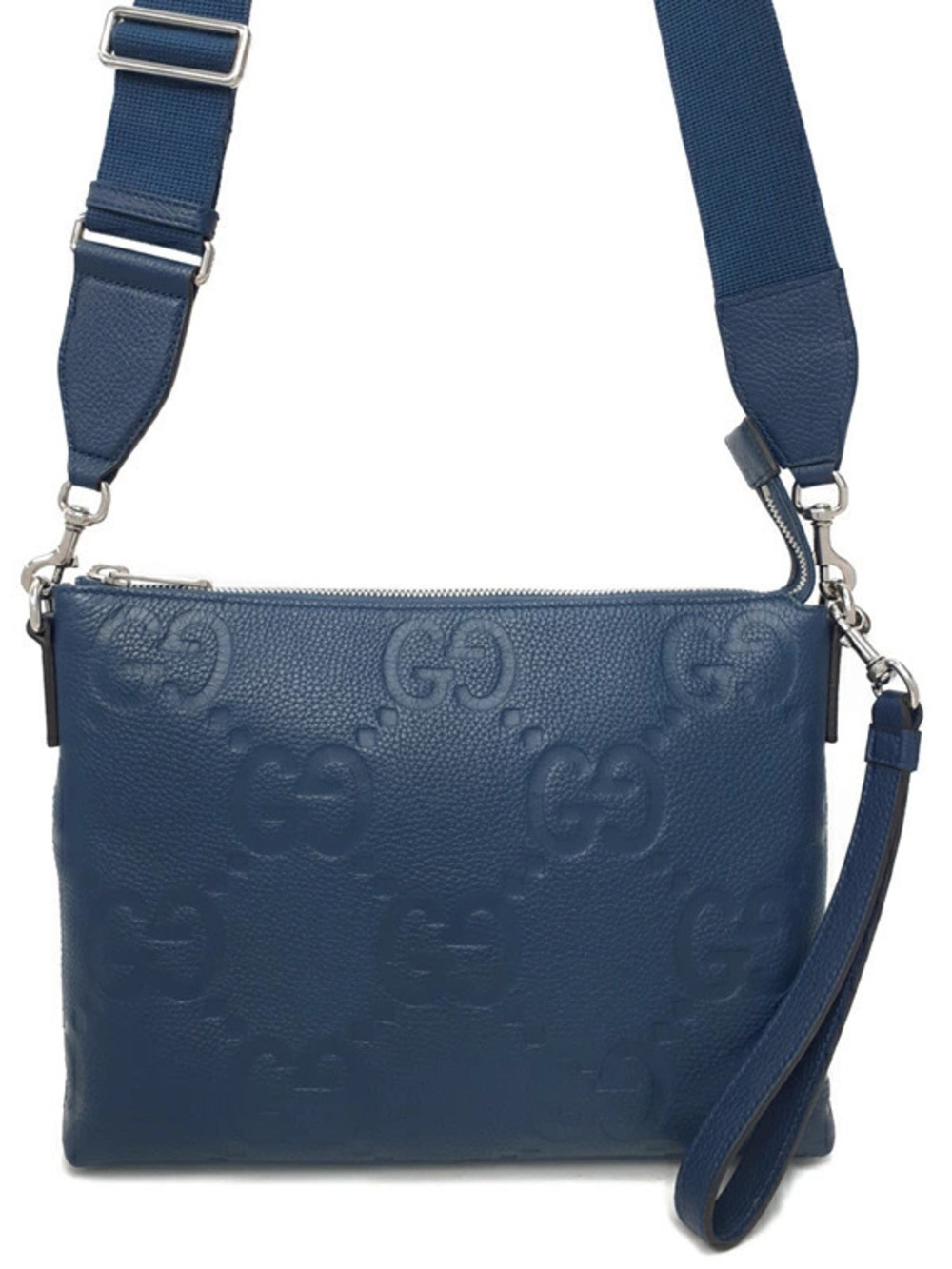 Gucci blue leather Jumbo GG Messenger Bag embossed GG monogram
